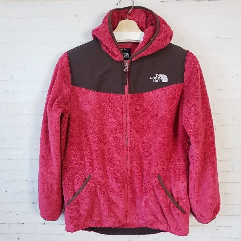 The North Face Girls Oso Osito Fleece Jacket Size XL Pink Brown Full Zip Coat